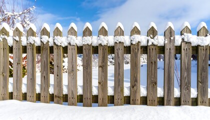 Snowy wooden fence on a sunny day (1)