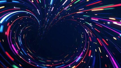 A hypnotic abstraction of neon light rings in a funnel. Bright pink, blue, and purple lines create an effect of endless movement and a futuristic design. - Powered by Adobe