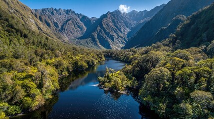 Mountain Valley With Lake And Forest
