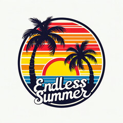 Retro Summer Fever Sunset Palm Tree Graphic Illustration for Trendy Beach Vibes and Tropical Vacation T-Shirt Design
