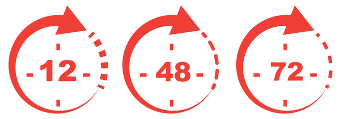 Clock Arrow Icon Set | , 24, 48, 72 Hours Time Symbols