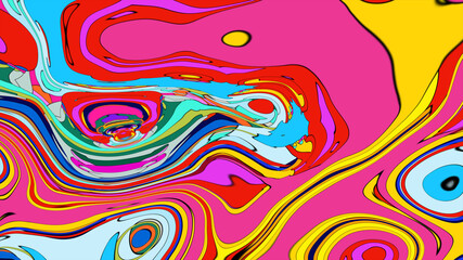 Abstract depiction of fluid dynamics with swirling colorful wave patterns in sharp detail on a clean background