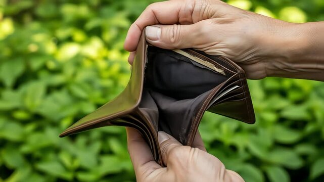 Empty wallet in hand symbolizing poverty lack of money financial crisis and economic hardship