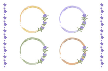 Japanese brush circle frame with gentian flowers | Autumn floral frame set