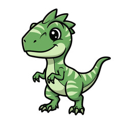Fototapeta premium A cute baby Velociraptor rex sticker design, chibi cartoon style, 2D flat vector icon illustration of an adorable little. Kawaii style, character art, isolated on white background