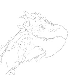 Dragon head contour drawing on white background, a printable coloring page for kids to enjoy.