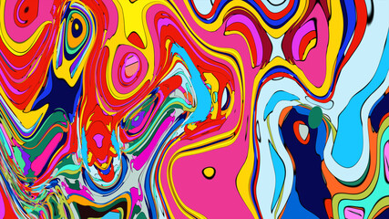 Abstract depiction of fluid dynamics with swirling colorful wave patterns in sharp detail on a clean background