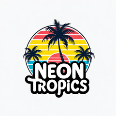 Fototapeta premium Retro Summer Fever Sunset Palm Tree Graphic Illustration for Trendy Beach Vibes and Tropical Vacation T-Shirt Design 