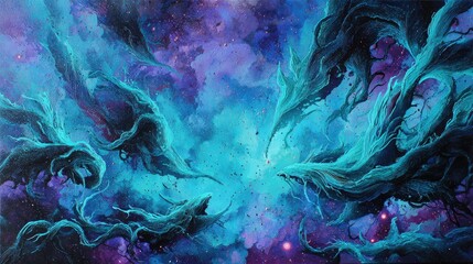 Abstract Colorful Digital Space Nebula