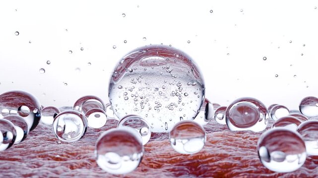 Hyaluronic acid or Moisturizer serum drop, essential Oil Bubbles for cosmetics in water, beauty cosmetic concept, Collagen and vitamin, Skin solution for reducing wrinkles, skin absorption, 3d render