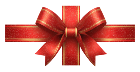 Decorative red satin ribbon forming elegant cross pattern with bow isolated on transparent background