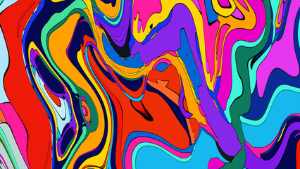 Abstract depiction of fluid dynamics with swirling colorful wave patterns in sharp detail on a clean background