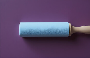 Obraz premium soft focus pastel blue paint roller lies horizontally rough texture deep wall gentle curves softened