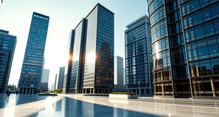 Modern Office Buildings With Reflective Glass Facades