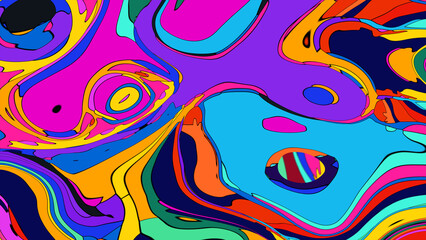Abstract depiction of fluid dynamics with swirling colorful wave patterns in sharp detail on a clean background
