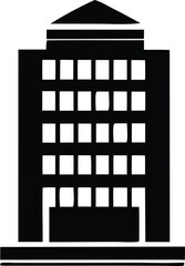 Modern office building silhouette with multiple floors and numerous windows representing corporate business and urban architecture