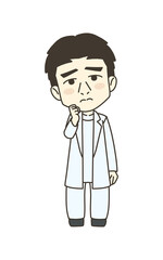 医療従事者の人物　イラスト素材　医師　困る
