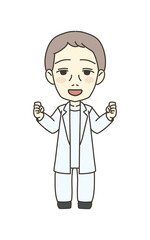 医療従事者の人物　イラスト素材　医師　ガッツポーズ