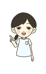 医療従事者の人物　イラスト素材　看護師　指差し