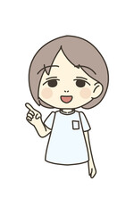 医療従事者の人物　イラスト素材　看護師　指差し