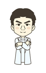 医療従事者の人物　イラスト素材　医師　腕組み