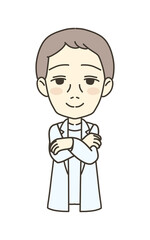 医療従事者の人物　イラスト素材　医師　腕組み