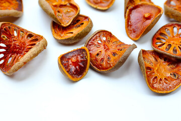 Dried bael slices used for herbal tea.
