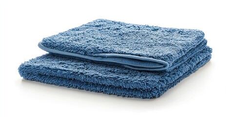 Two blue microfiber cleaning cloths are stacked on top of each other. The cloths have a dense, plush texture and a vibrant blue color.