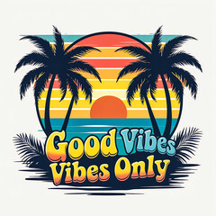 Obraz premium Retro Summer Fever Sunset Palm Tree Graphic Illustration for Trendy Beach Vibes and Tropical Vacation T-Shirt Design 