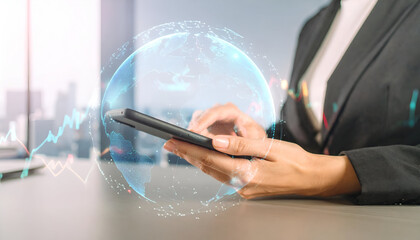 Businessperson Using Tablet With Cloud Technology Interface in Office