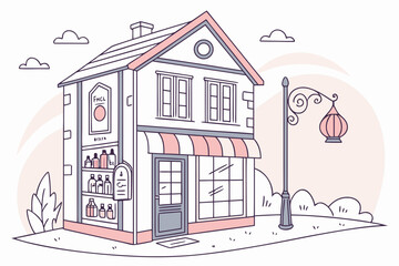 Illustration of a charming twostory store with a classic facade