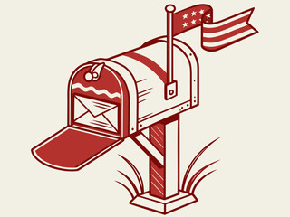 Cute, stylized illustration of a mail box. A simple, hand-drawn vector graphic of a mail box, perfect for branding, logos, or social media posts.