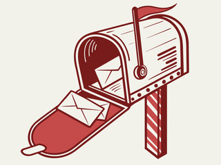 Cute, stylized illustration of a mail box. A simple, hand-drawn vector graphic of a mail box, perfect for branding, logos, or social media posts.