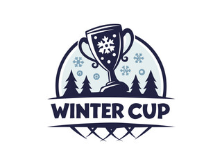 Stylish Winter Cup Logo Design for Sports Competition ,This eye-catching logo design embodies a winter sports competition, featuring a trophy and ice skates, perfect for a winter cup.