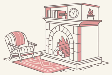 Illustration of a fireplace and chair