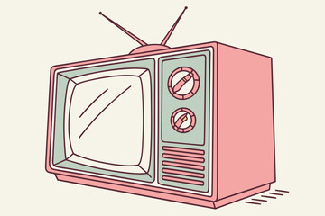 Illustration of a retro television set with antenna and knobs on white