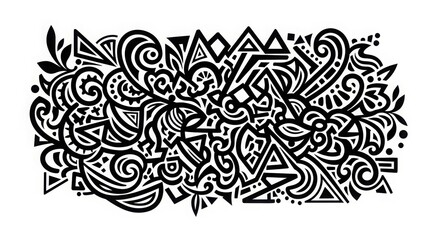 Fototapeta premium Intricate black and white abstract doodle art featuring swirls triangles and floral motifs