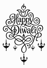 Stylish calligraphy vector of Happy Diwali with elegant swirls, hanging diya symbols, and decorative festive typography. Diwali, calligraphy, typography, lamp, festival, Hindu, Indian, celebration