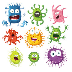 Obraz premium Vibrant Cartoon Germ Characters - Fun Isolated Design Element