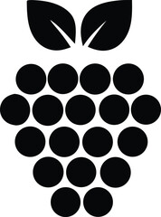 Simple black silhouette of a bunch of grapes with two green leaves above fresh fruit harvest concept organic food healthy eating