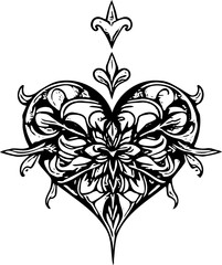 Fototapeta premium Heart shaped fractal black and white vector 