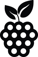 Simple black raspberry icon with leaves representing freshness and healthy fruit choices for food blogs and health websites