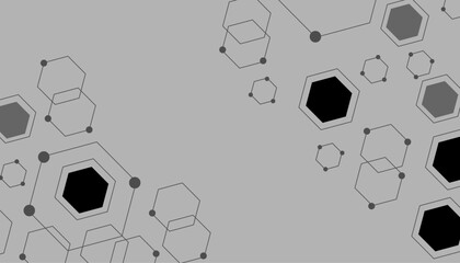 Abstract gray background with 3D black hexagons. Digital future technology concept. Scientific, technological molecular medical background. hexagon DNA network. hexagon, honeycomb, hexagonal