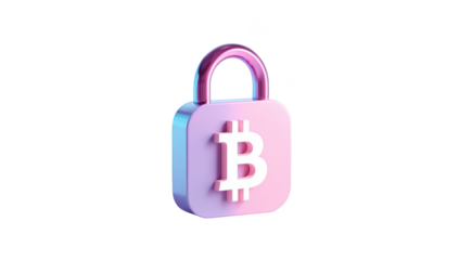 Crypto lock with a Bitcoin symbol, illuminated and isolated on black