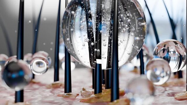 Treatment against Dandruff, Serum nourish, Dermatitis occur, oily hair care. Anti-dandruff, shampoo removes dandruff on hair and scalp, restoring damaged hair and skin, beauty concept, 3d render