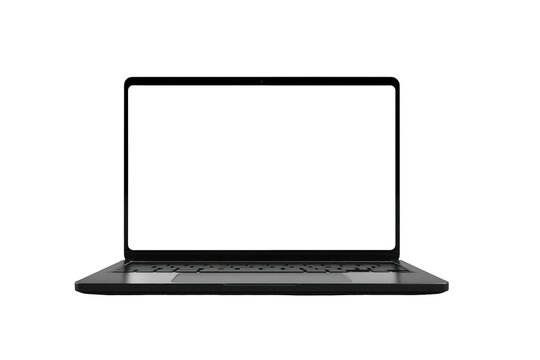 Sleek laptop with black screen, keyboard visible, set against deep black background