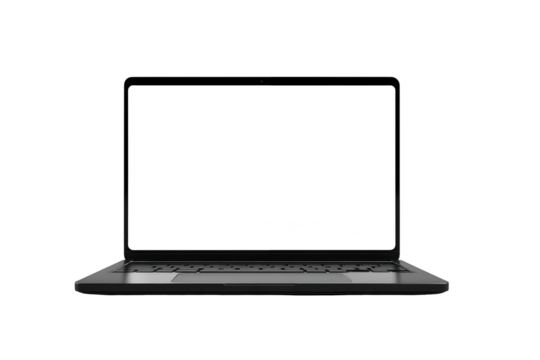 Sleek laptop with black screen, keyboard visible, set against deep black background