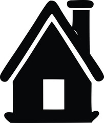 Simple black and white silhouette of a cozy house with chimney and window icon for home design and real estate concepts