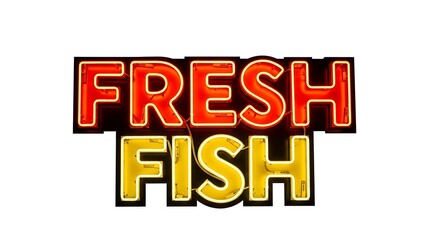 Fresh Fish Neon Sign Isolated on White Background