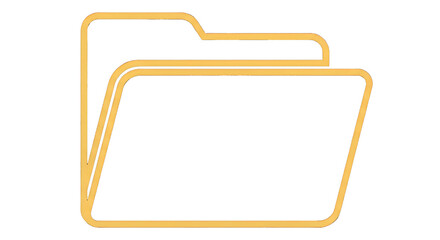 Open folder icon in a golden outline on a transparent background, representing file storage, data organization, and digital archives